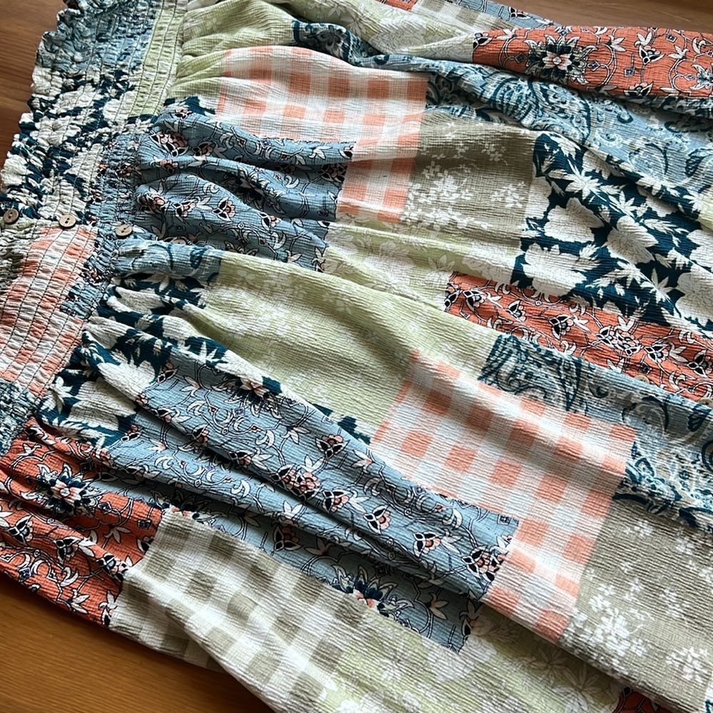 Cato est 1946 Plaid Floral Patchwork Style Faux Button Down Skirt Elastic Waist - Picture 7 of 7